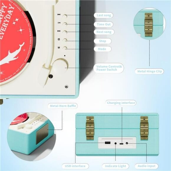 BlueTime Music Box CD Player Rechargeable Bluetooth Speaker Home Decoration - Picture 7 of 8